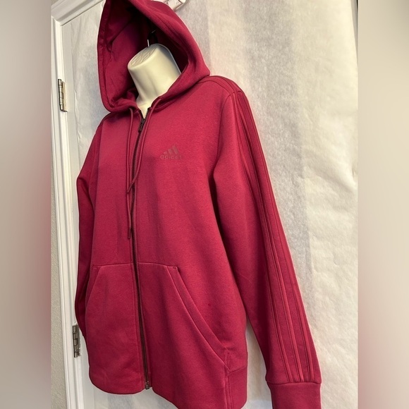 Adidas women’s full zip fleece lined 3strip hoodie with drawstring hood Sz-M.D18 - Picture 2 of 9